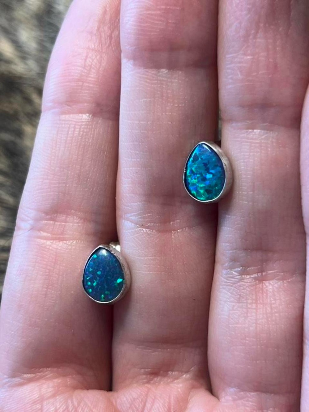 Sterling silver teardrop faux opal post earrings